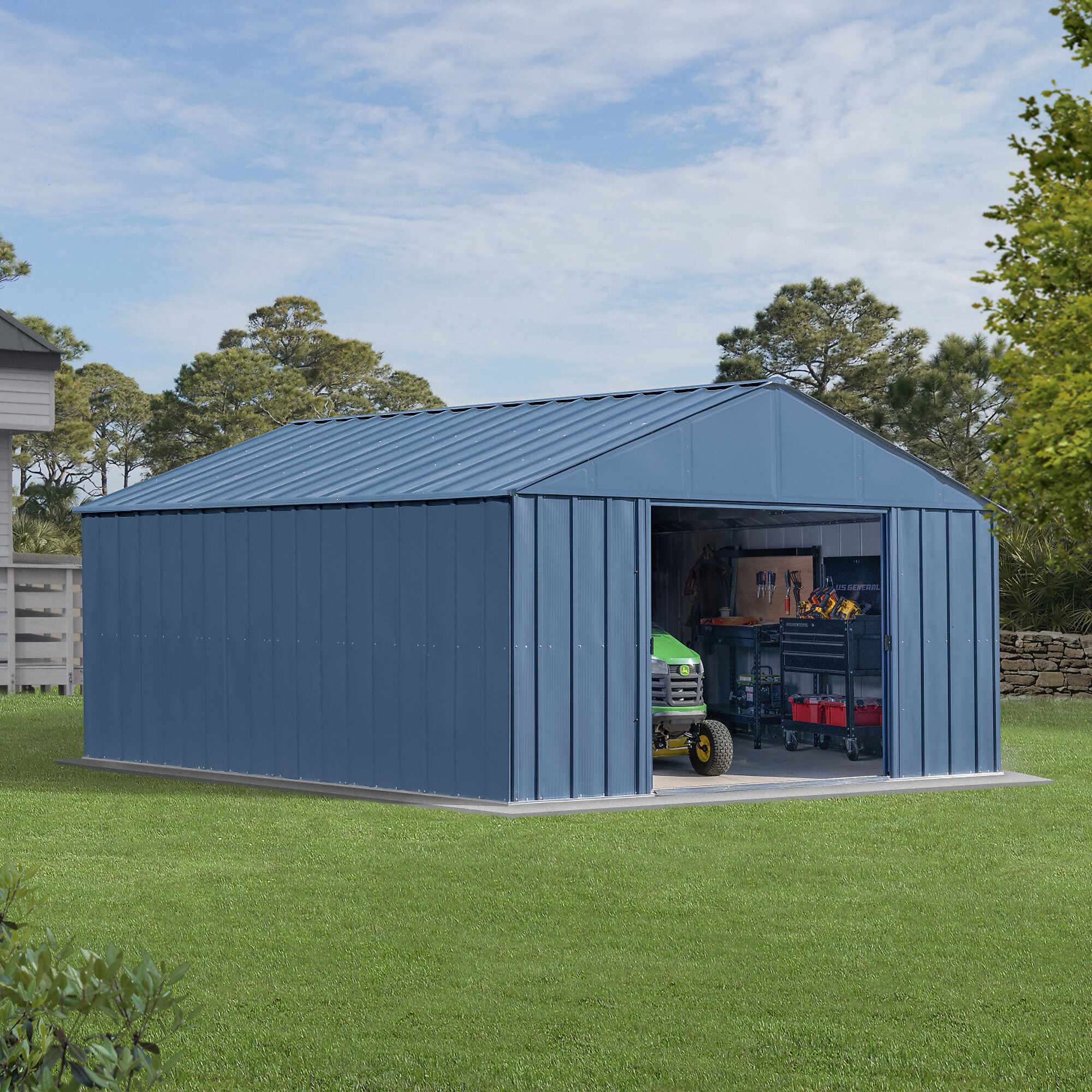 Arrow Storage Products, Classic Metal Shed, 12 x 14 Blue Grey, Length 15 ft, Width 12 ft, Model# CLG1214BG